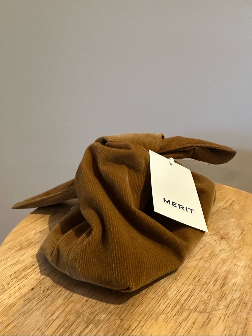 NWT Merit Beauty Brown Corduroy Knot Bag